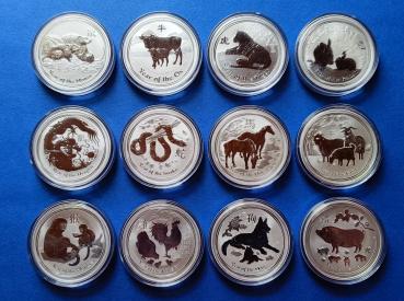 Australien Lunar II Maus-Schwein 12 x 1 Unze Silber 2008-2019 stgl